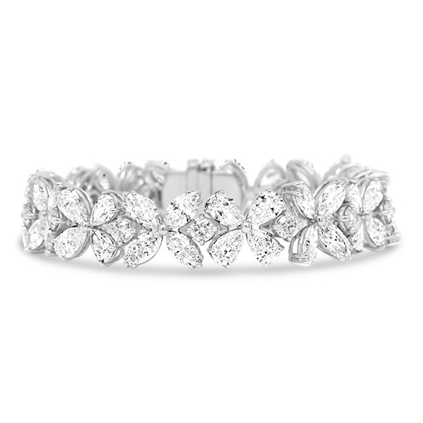 Platinum  Floral Motif Diamond Bracelet